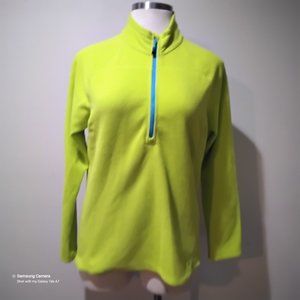 Eddie Bauer Long Sleeve Fleece Neon Green Blue Half-Front Zip Pull-over GUC Lg.